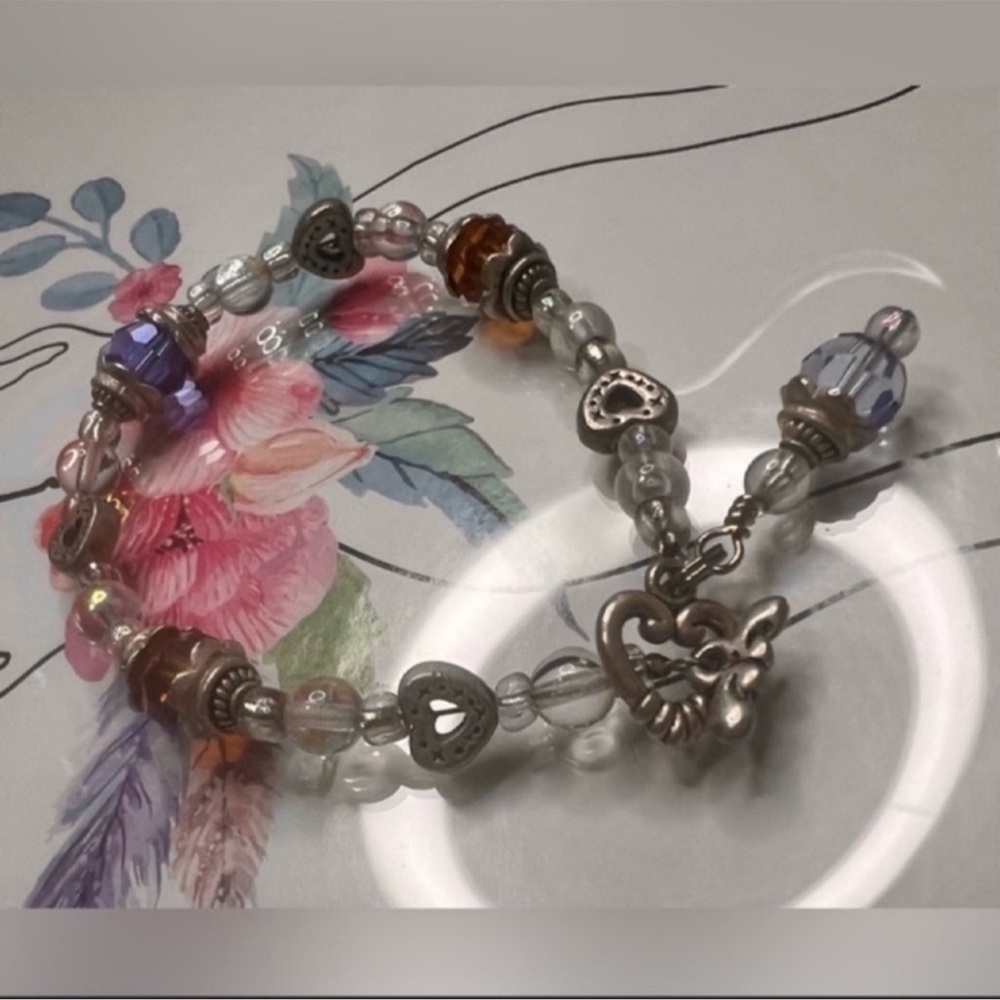 Amber Aquamarine Clasp Bracelet With Heart Design